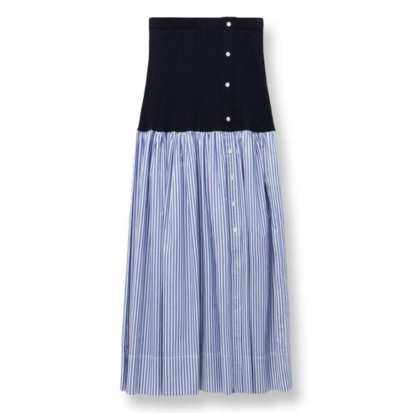 Staud Blue Knit & Poplin Striped Maxi Skirt - Picture 2 of 2